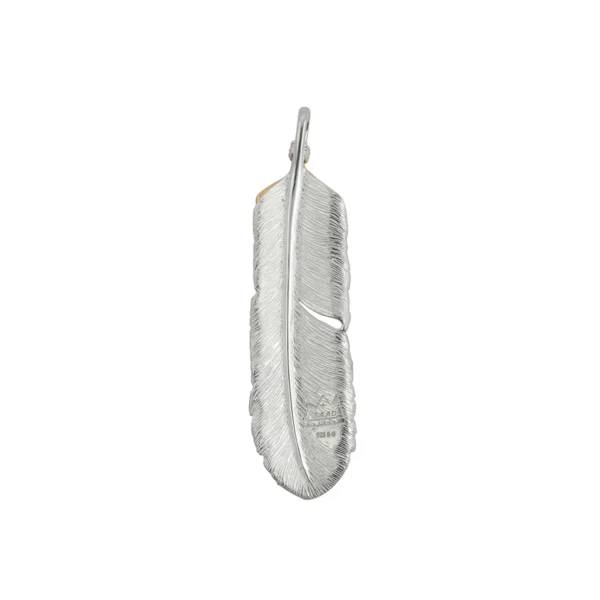 Feather Natural Silver Color Right Facing Pendant with Gold Plated Bronze Heart - Image 3