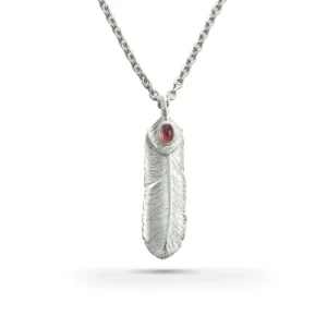 Feather Natural Silver Color Right Facing Pendant with Tourmaline Heart