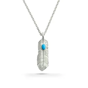 Feather Natural Silver Color Sleeping Beauty Turquoise Right Facing Pendant, Small