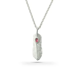 Feather Natural Silver Color Tourmaline Left Facing Pendant, Medium