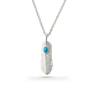 Feather Natural Silver Color Sleeping Beauty Turquoise Left Facing Pendant, Medium
