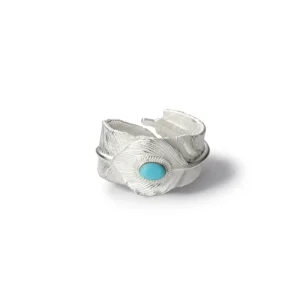 Kingman Turquoise Feather Natural Silver Color Heart Ring