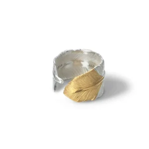 Feather Natural Silver Color Ring with Gold Plated Bronze Tip