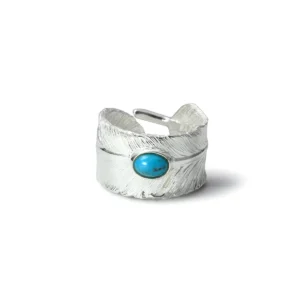 Feather Natural Silver Color Turquoise Ring