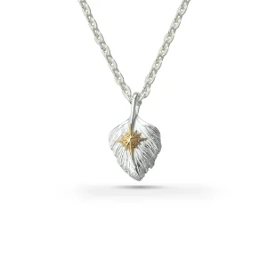 Feather Left Facing Heart Shaped Pendant with 24K Gold Plated Sun Symbol