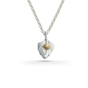 Feather Right Facing Heart Shaped Pendant with 24K Gold Plated Sun Symbol