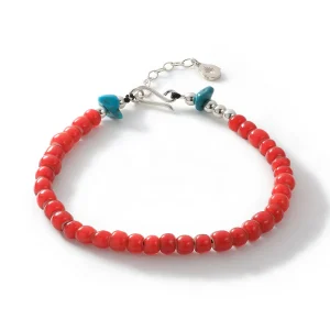 Red White Heart Bracelet with Turquoise - 4mm
