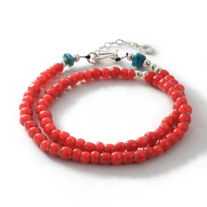 Red White Heart Bracelet with Turquoise, Extended - 4mm