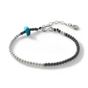 Hematite and Silver Beads Bracelet with Turquoise - 3.1mm